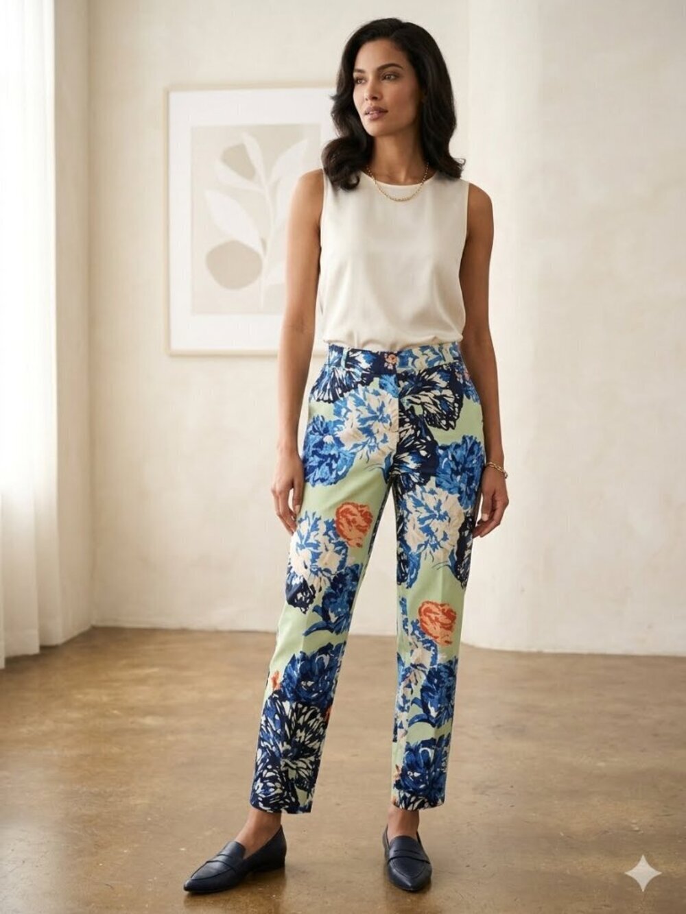 J.Crew Women SZ 2 Floral Print Cropped Skimmer Pockets Zip Close Stretch Pants